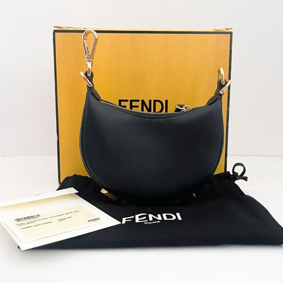 Fendi Nano Fendigraphy Mini Bag Charm Matte Black Gold - Picture 2 of 16